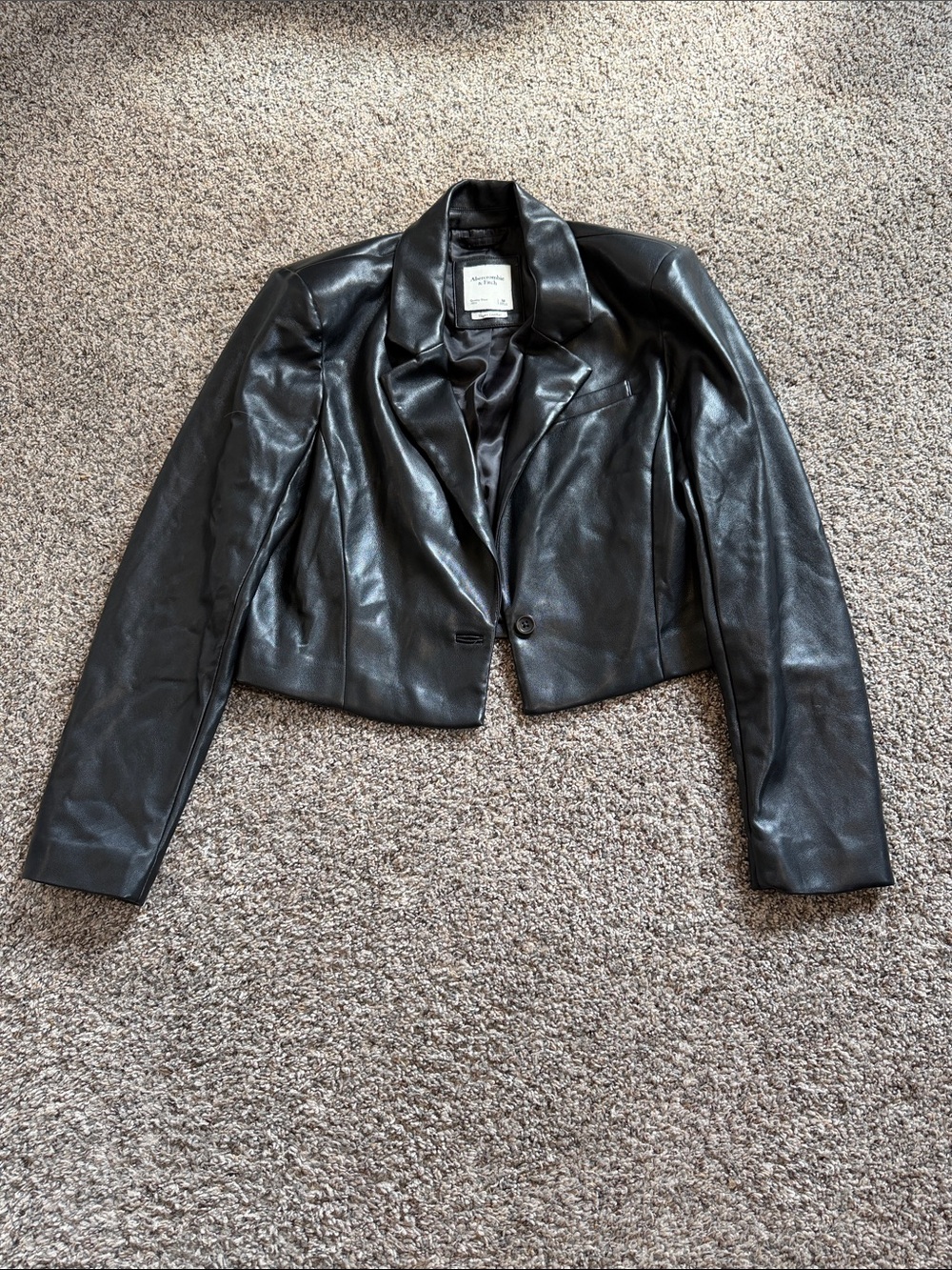Abercrombie & Fitch Black Cropped Vegan Leather Jacket Size Medium